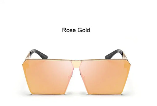 Square Women Sunglasses Mirror Rose Gold Brand Designer Sun Glasses 2023 NEW Metal Frame Cool Style