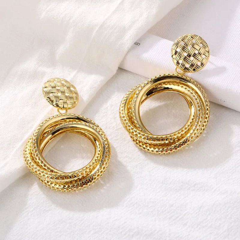 2021 Retro Alloy Metal round Hoop Earrings for Women Fashion Gold Color Silver Color Bohemian Jewelry Earrings Party Gift